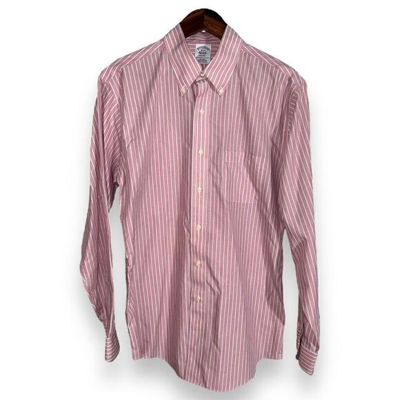 Red Striped Brooks Brothers Non-Iron Button Down Shirt M 16 - Picture 1 of 8